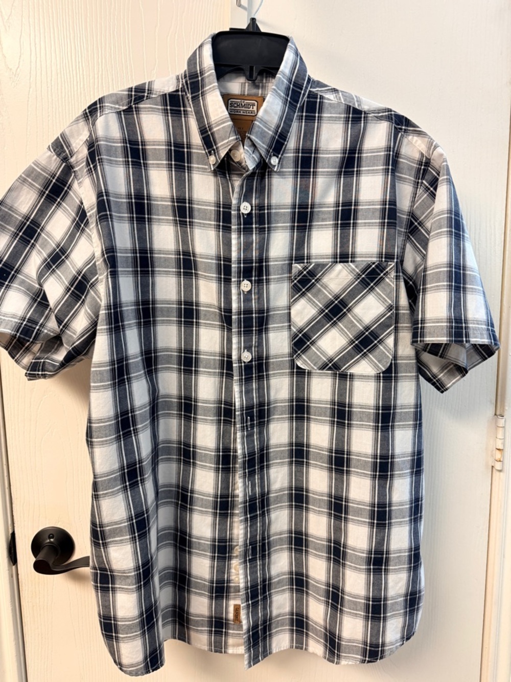 Schmidt Work Wear Short-Sleeve Plaid Button-Down Shirt - Navy & White